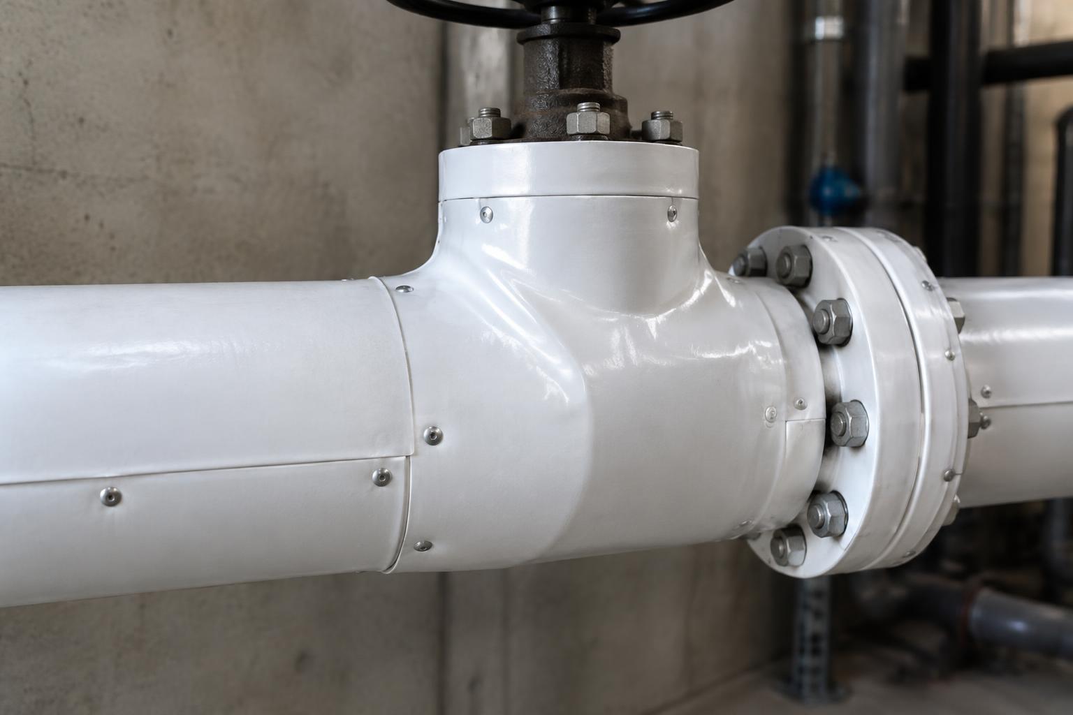 Finished PVC jacketing on an insulated commercial pipe run